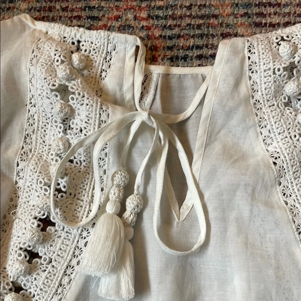 Sea New York Esther PomPom Ruffle Blouse in White Ivory